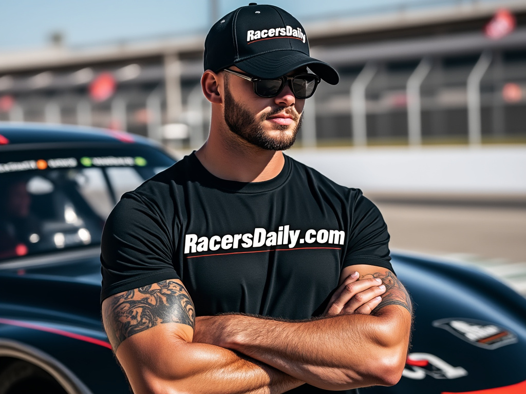 Matching RacersDaily.com hat and shirt.